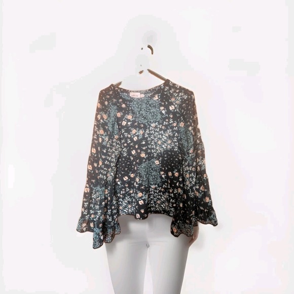 Floral Black Sheer Women's Top - Picture 2 of 5